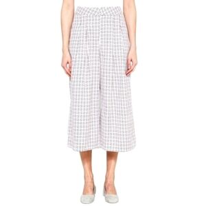 FARROW Fran Pleated High Rise‎ Trousers Checked Jacquard Gaucho Women Medium Red